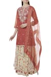 Buy_Neeta Bhargava_Red Cotton Silk Kurta Embroidered Lehenga Set _at_Aza_Fashions