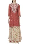 Neeta Bhargava_Red Cotton Silk Kurta Embroidered Lehenga Set _Online_at_Aza_Fashions