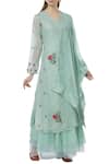 Buy_Neeta Bhargava_Green Silk, Cotton, Organza Inner V Neckline, Kurta Embroidered Set _at_Aza_Fashions