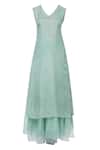 Shop_Neeta Bhargava_Green Silk, Cotton, Organza Inner V Neckline, Kurta Embroidered Set _Online_at_Aza_Fashions