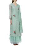Neeta Bhargava_Green Silk, Cotton, Organza Inner V Neckline, Kurta Embroidered Set _Online_at_Aza_Fashions