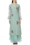 Buy_Neeta Bhargava_Green Silk, Cotton, Organza Inner V Neckline, Kurta Embroidered Set _Online_at_Aza_Fashions