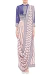 Shop_Soup by Sougat Paul_Blue Crepe Printed Pre-draped Saree Gown_Online_at_Aza_Fashions