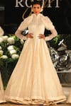 Buy_Rohit Bal_Off White Organza Ribbon Patchwork Detail Built-up Collar Textured Anarkali Gown_at_Aza_Fashions