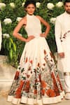 Buy_Rohit Bal_Off White Chanderi Blouse Ribbon Applique Detaillehenga Digital Lehenga With_at_Aza_Fashions