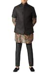 Buy_Varun Bahl_Black Chanderi Kurta Bundi Set  _at_Aza_Fashions