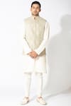 Buy_Varun Bahl_Beige Raw Silk Embroidered Nehru Jacket Set_Online_at_Aza_Fashions