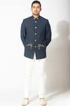 Varun Bahl_Blue Suiting Embroidered Bandhgala Set_Online_at_Aza_Fashions