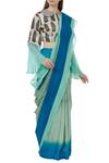 Buy_Latha Puttanna_Blue Chiffon, Gajji Silk Peter Pan Collar Saree With Ajrakh Print Blouse_at_Aza_Fashions