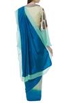 Shop_Latha Puttanna_Blue Chiffon, Gajji Silk Peter Pan Collar Saree With Ajrakh Print Blouse_at_Aza_Fashions