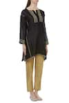 Latha Puttanna_Black Chanderi Split Embroidered Kurta _Online_at_Aza_Fashions