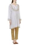 Latha Puttanna_White Chanderi Split Embroidered Kurta  _Online_at_Aza_Fashions