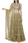 Buy_Bhumika Grover_Green Net Band Collar Embroidered Lehenga Set _at_Aza_Fashions