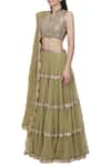 Buy_Bhumika Grover_Green Net Band Collar Embroidered Lehenga Set _Online_at_Aza_Fashions