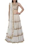 Buy_Bhumika Grover_White Net Band Collar Embroidered Lehenga Set _at_Aza_Fashions