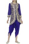Buy_Sonali Gupta_Blue Round Neck Embroidered Jacket Kurta And Dhoti Pant Set  _at_Aza_Fashions
