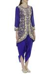 Sonali Gupta_Blue Round Neck Embroidered Jacket Kurta And Dhoti Pant Set  _Online_at_Aza_Fashions