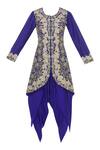 Buy_Sonali Gupta_Blue Round Neck Embroidered Jacket Kurta And Dhoti Pant Set  _Online_at_Aza_Fashions