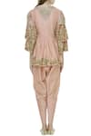 Shop_Sonali Gupta_Peach Blended Silk Round Embroidered Peplum Tunic And Dhoti Pant Set  _at_Aza_Fashions