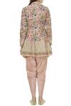 Shop_Sonali Gupta_Peach Blended Silk Mandarin Embroidered Peplum Tunic And Dhoti Pant Set  _at_Aza_Fashions