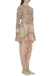 Sonali Gupta_Peach Blended Silk Mandarin Embroidered Peplum Tunic And Dhoti Pant Set  _Online_at_Aza_Fashions