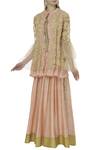 Buy_Sonali Gupta_Peach Blended Silk Jacket Embroidered Lehenga Set _at_Aza_Fashions