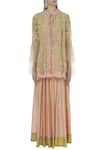 Sonali Gupta_Peach Blended Silk Jacket Embroidered Lehenga Set _Online_at_Aza_Fashions