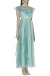 Sonali Gupta_Blue Organza Round Neck Ruffle Anarkali Kurta  _Online_at_Aza_Fashions