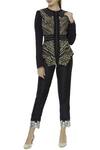 Buy_Sonali Gupta_Black Knitted Round Neck Embroidered Jacket And Pant Set  _at_Aza_Fashions