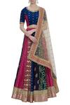 Buy_Divya Kanakia_Multi Color Raw Silk Sequin Round Neck Embroidered Lehenga Set _at_Aza_Fashions