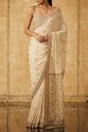 Buy_Tarun Tahiliani_Off White Georgette Square Neckline Embroidered Saree With Blouse _at_Aza_Fashions