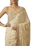 Shop_Tarun Tahiliani_Off White Georgette Square Neckline Embroidered Saree With Blouse _Online_at_Aza_Fashions