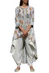 Ayinat White Slub Asymmetric Kurta With Draped Pants Online at Aza Fashions Ayinat_White Slub Asymmetric Kurta With Draped Pants_Online_at_Aza_Fashions