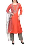 Buy_Khwaab by Sanjana Lakhani_Orange Kurta Sushi Voilpant Poly Silkdupatta Net Round Neck Embroidered Set _at_Aza_Fashions