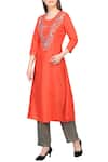 Shop_Khwaab by Sanjana Lakhani_Orange Kurta Sushi Voilpant Poly Silkdupatta Net Round Neck Embroidered Set _Online_at_Aza_Fashions