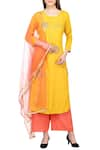 Buy_Khwaab by Sanjana Lakhani_Yellow Kurta Round Neck Embroidered Set _at_Aza_Fashions