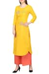 Shop_Khwaab by Sanjana Lakhani_Yellow Kurta Round Neck Embroidered Set _Online_at_Aza_Fashions