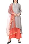 Buy_Khwaab by Sanjana Lakhani_Grey Kurta Band Collar Flared Palazzo Set _at_Aza_Fashions