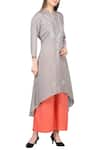 Khwaab by Sanjana Lakhani_Grey Kurta Band Collar Flared Palazzo Set _Online_at_Aza_Fashions