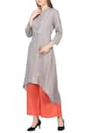 Shop_Khwaab by Sanjana Lakhani_Grey Kurta Band Collar Flared Palazzo Set _Online_at_Aza_Fashions