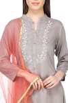 Khwaab by Sanjana Lakhani_Grey Kurta Band Collar Flared Palazzo Set _at_Aza_Fashions