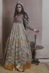 Divya Sheth_Off White Calico Round Chanderi Anarkali Kurta Set  _Online_at_Aza_Fashions