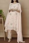 Buy_Aariyana Couture_Peach Kurta Georgettepant Cotton Lycra Round Embroidered With Pants _at_Aza_Fashions