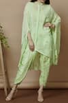 Shop_Aariyana Couture_Green Kaftan Crepepant Bamber Silk Band Collar Embroidered With Dhoti Pants _at_Aza_Fashions