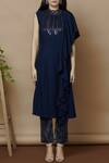 Aariyana Couture_Blue Kurta Moss Crepepant Bamber Silk Round Embroidered With Pants  _Online_at_Aza_Fashions