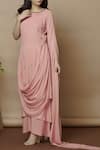 Buy_Aariyana Couture_Pink Kurta Georgette Layeredpant Moss Crepe Embroidered With Pants  _at_Aza_Fashions