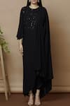 Buy_Aariyana Couture_Black Kurta Moss Crepepant Satin Round Embroidered With Pants  _Online_at_Aza_Fashions