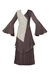 Shop_Aariyana Couture_Grey Bamberg Silk V Neck Embellished Dress_Online_at_Aza_Fashions