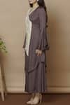 Buy_Aariyana Couture_Grey Bamberg Silk V Neck Embellished Dress_Online_at_Aza_Fashions