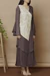 Aariyana Couture_Grey Bamberg Silk V Neck Embellished Dress_Online_at_Aza_Fashions